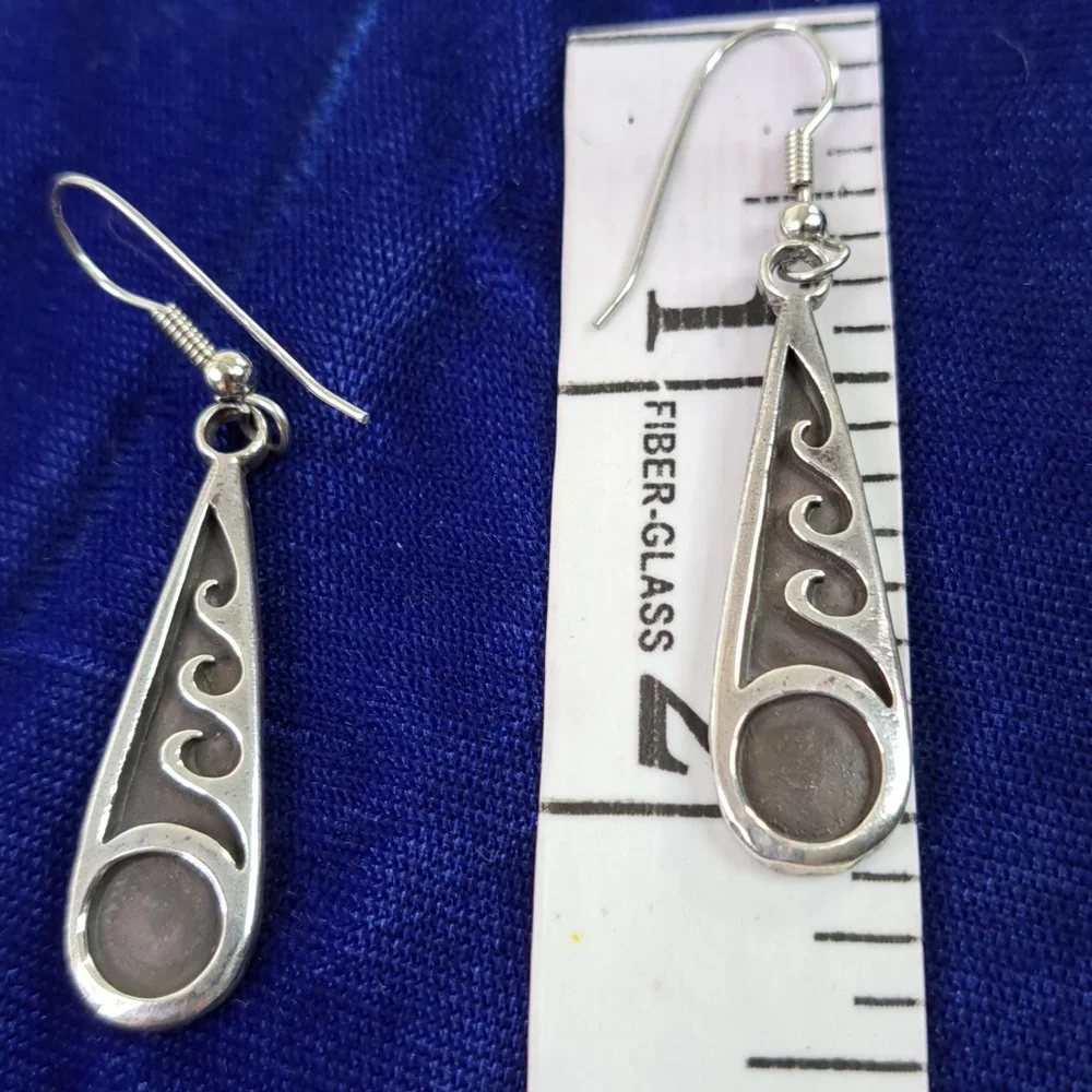 Sterling Silver Wave Dangle Hook Style Earrings - Picture 5 of 12